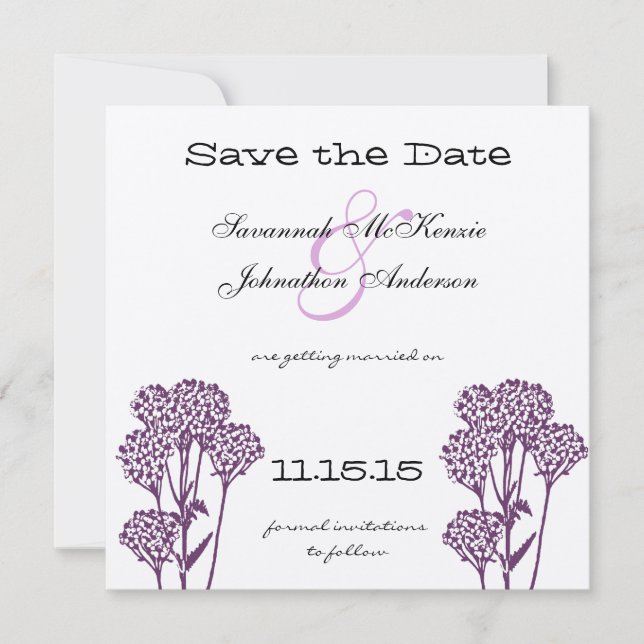Invitation Branche de fleurs sauvages violettes pour mariage  (Devant)