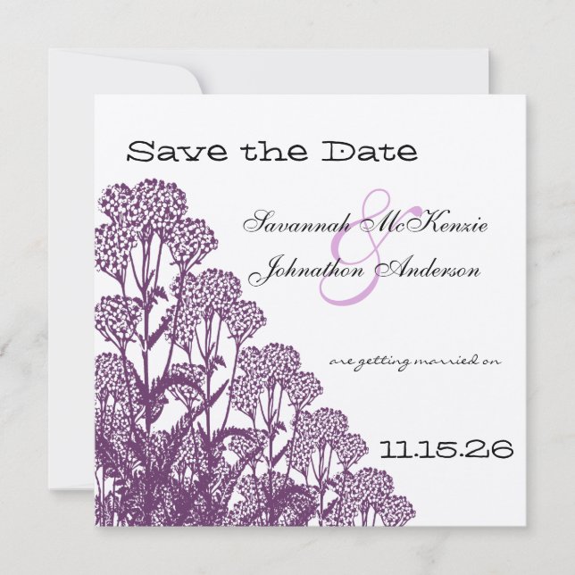 Invitation Branche de fleurs sauvages violettes pour mariage  (Devant)