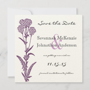 Invitation Branche de fleurs sauvages violettes pour mariage 