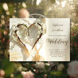 Invitation Branche de jardin ensoleillé Cœur sur coton chaud