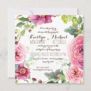 Invitation Branche de la feuille de courge florale Baies Rose