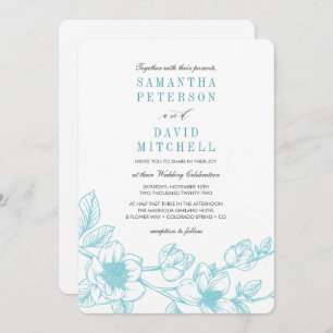 Invitation Branche de Magnolia florale   bleu pâle   MARIAGE