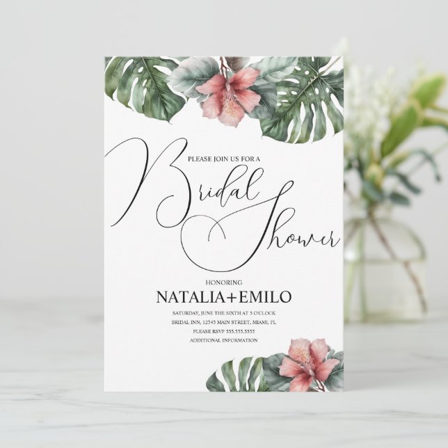 Invitation Branche de Monstera à l'aquarelle Baby Shower de m (Debout devant)