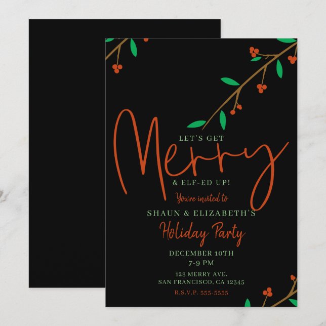 Invitation Branche de mûre botanique joyeuse fête de Noël (Devant / Derrière)