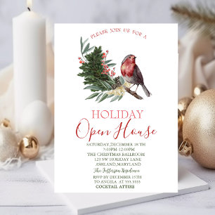 Invitation Branche de pin aquarelle Cardinal Maison Ouverte