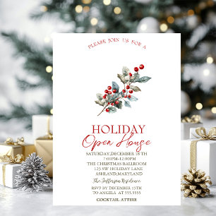 Invitation Branche de pin Baies rouges Fête ouverte des Fêtes