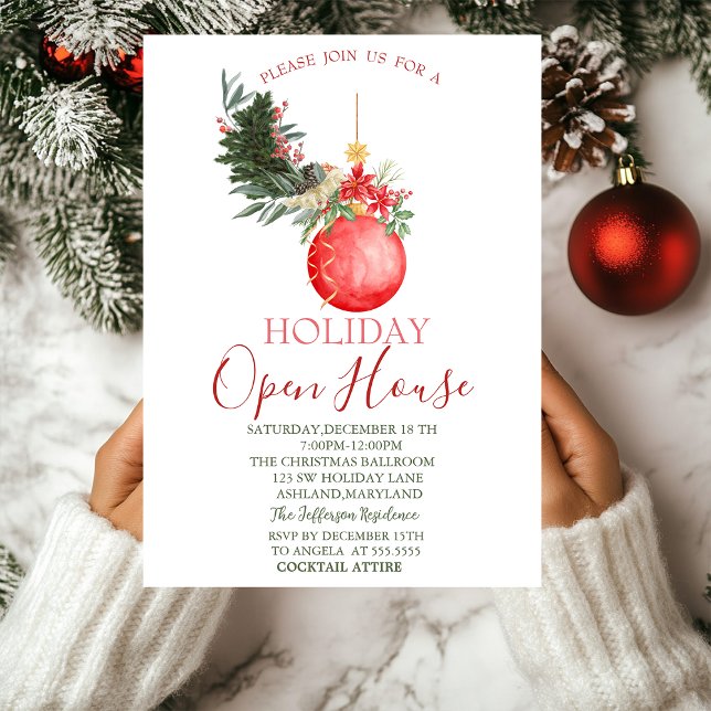 Invitation Branche de pin Boule de Noël Maison ouverte  (Créateur téléchargé)