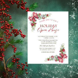 Invitation Branche de pin,Boule,Ruban Vacances Maison Ouverte