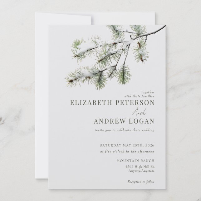 Invitation Branche de pin | Mariage forestier d'hiver (Devant)