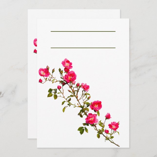Invitation Branche de rose rose vibrant avec fleurs et bouton (Devant / Derrière)