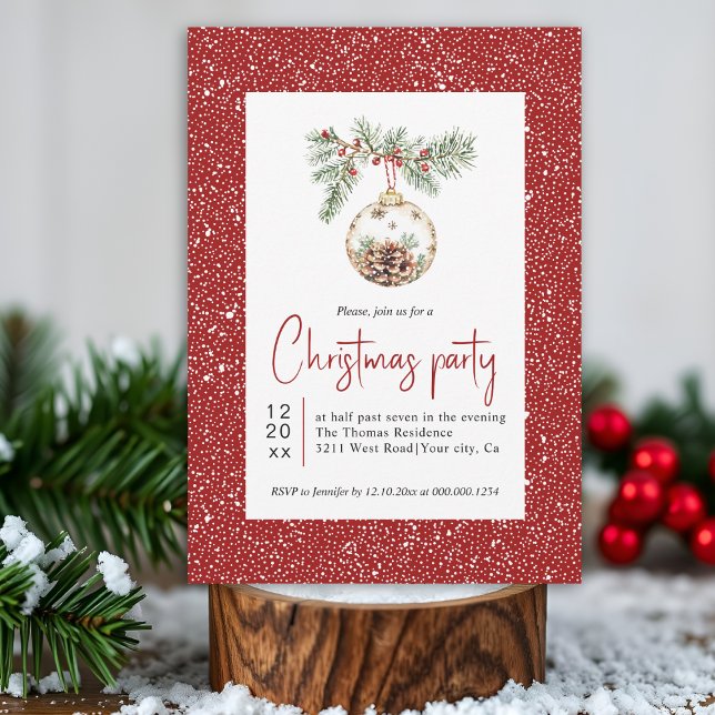 Invitation Branche de sapin avec ornement de Noël fête (Créateur téléchargé)