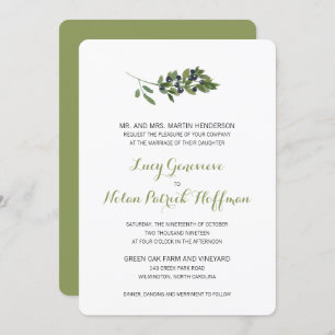 Invitation Branche d'olive aquarelle   MARIAGE