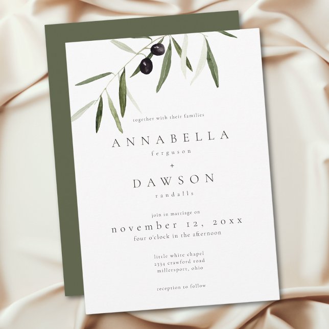 Invitation Branche d'olive aquarelle mariage élégant minimali (Olive Branch Watercolor Elegant Minimalist Wedding Invitation)