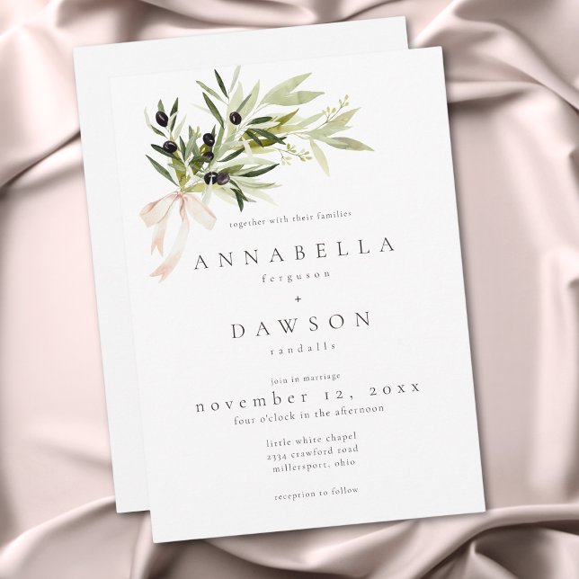 Invitation Branche d'olive aquarelle mariage élégant minimali (Olive Branch Watercolor Elegant Minimalist Wedding Invitation)