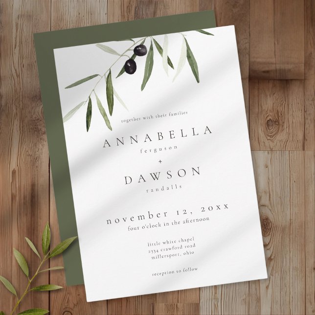Invitation Branche d'olive aquarelle mariage élégant minimali (Olive Branch Watercolor Elegant Minimalist Wedding Invitation)