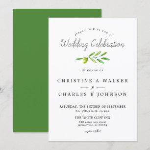 Invitation Branche d'olive Écriture Classique Mariage