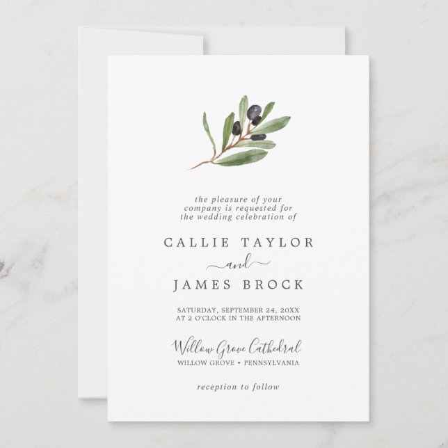 Invitation Branche d'olive moderne Mariage officiel (Devant)