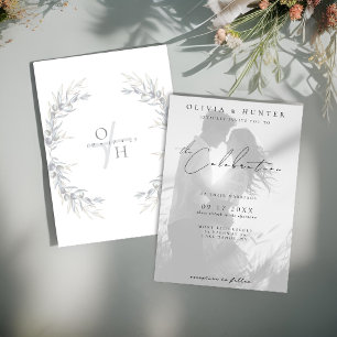 Invitation Branche d'olive moderne Mariage photo noir et blan