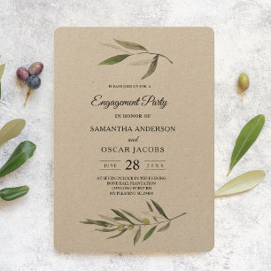 Invitation Branche d'olive verte aquarelle Kraft 