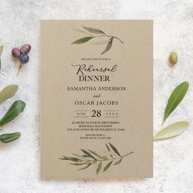 Invitation Branche d'olive verte aquarelle Kraft  (Créateur téléchargé)