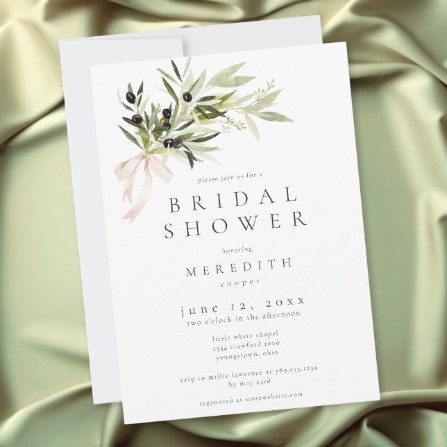 Invitation Branche d'olivier Élégant Mariage Minimaliste (Olive Branch Elegant Minimal Bridal Shower Invitation)