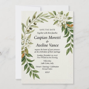 Invitation Branche d'olivier & Fleur blanche Élégant Enregist