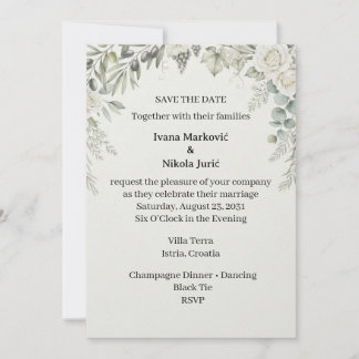 Invitation Branche d'olivier Save The Date de mariage blanc f