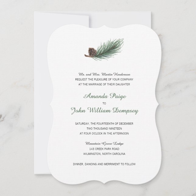 Invitation Branche du pin d'hiver et Pinecone| Mariage (Devant)