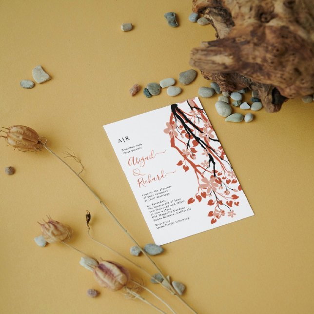Invitation Branche en terre cuite avec fleurs initiales maria (Créateur téléchargé)