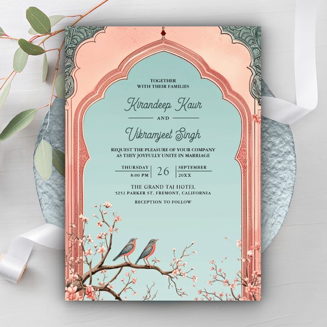 Invitation Branche Florale Arche Romantique Oiseaux Mariage I (Créateur téléchargé)