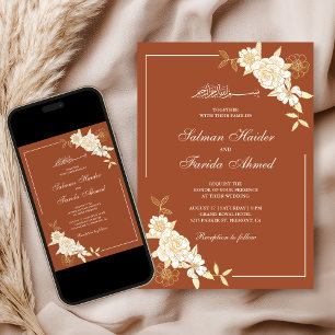 Invitation Branche Florale Crème en Terracotta pour Mariage M