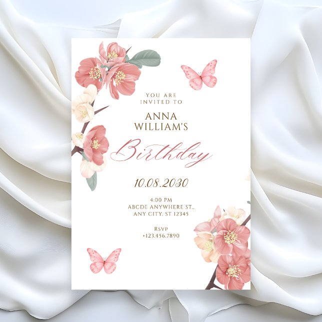 Invitation branche florale d'anniversaire (Créateur téléchargé)
