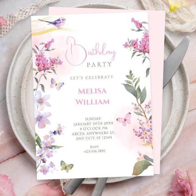 Invitation branche florale d'anniversaire (Créateur téléchargé)