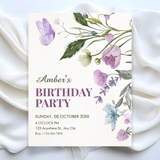 Invitation branche florale d'anniversaire (Créateur téléchargé)