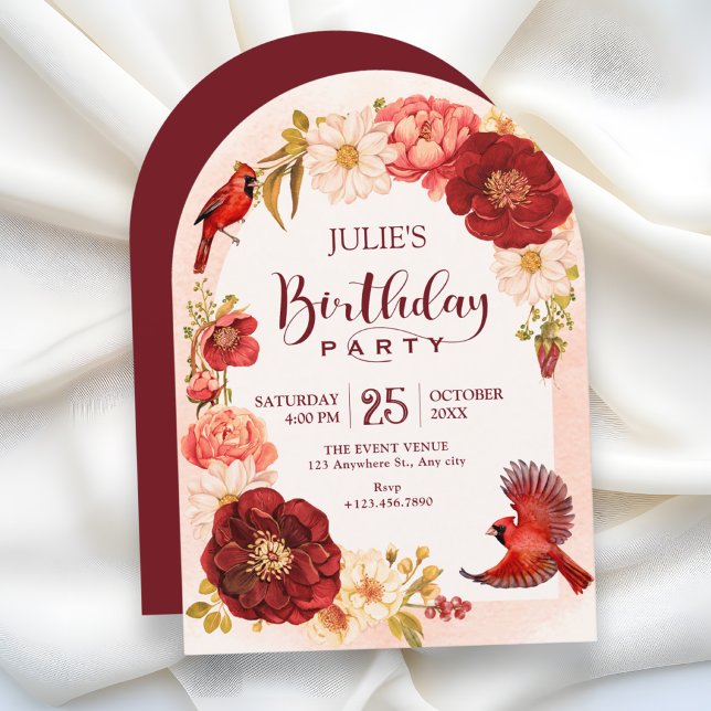 Invitation branche florale élégante oiseau anniversaire  (Créateur téléchargé)