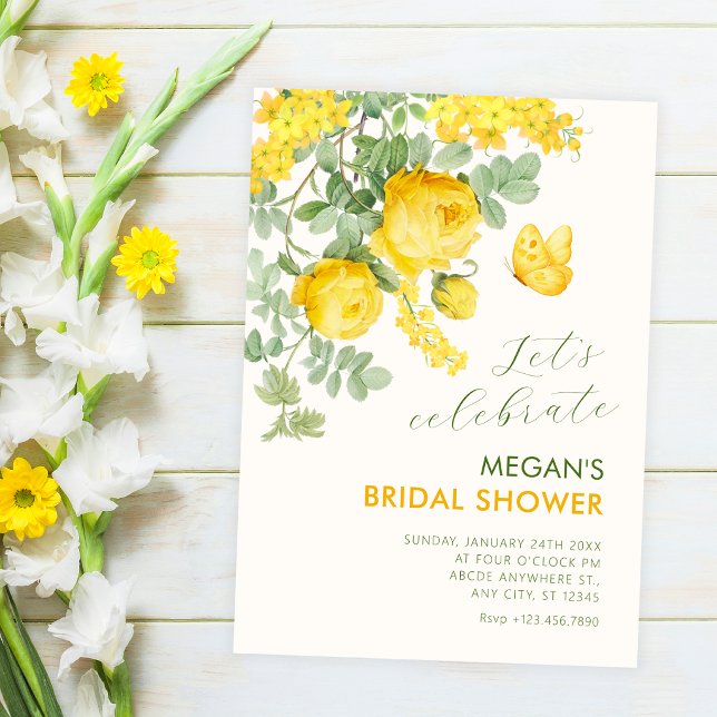 Invitation Branche florale jaune pour douche de mariée (Créateur téléchargé)