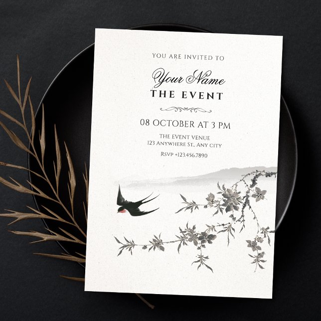 Invitation branche florale oiseau japonais (Créateur téléchargé)