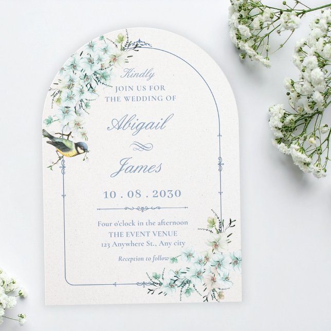 Invitation Branche florale oiseau mariage (Créateur téléchargé)