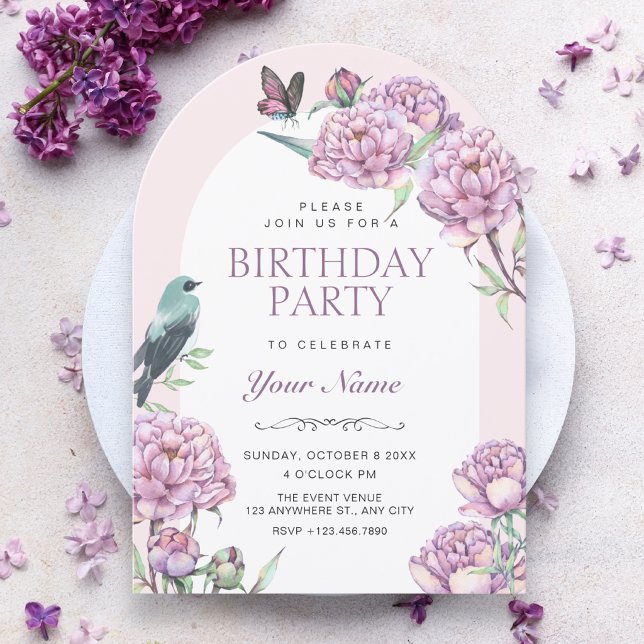 Invitation Branche florale violette anniversaire (Créateur téléchargé)