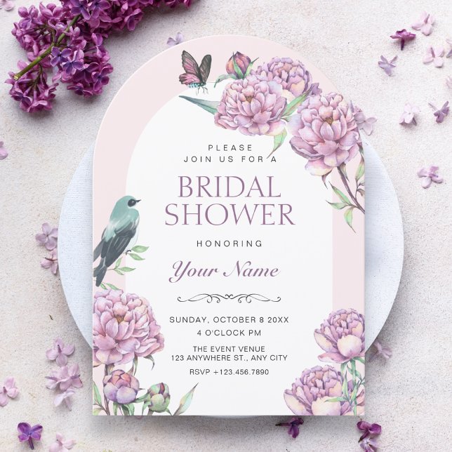 Invitation Branche florale violette pour la douche de la mari (Créateur téléchargé)