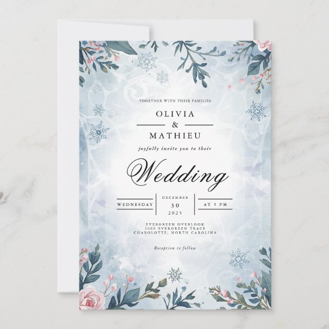 Invitation Branche gelée Mariage d'hiver floral (Devant)