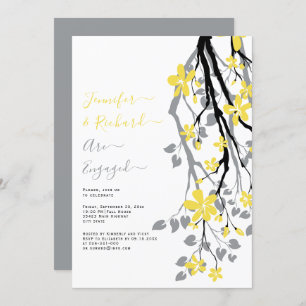 Invitation Branche grise avec fiançailles aux fleurs jaunes