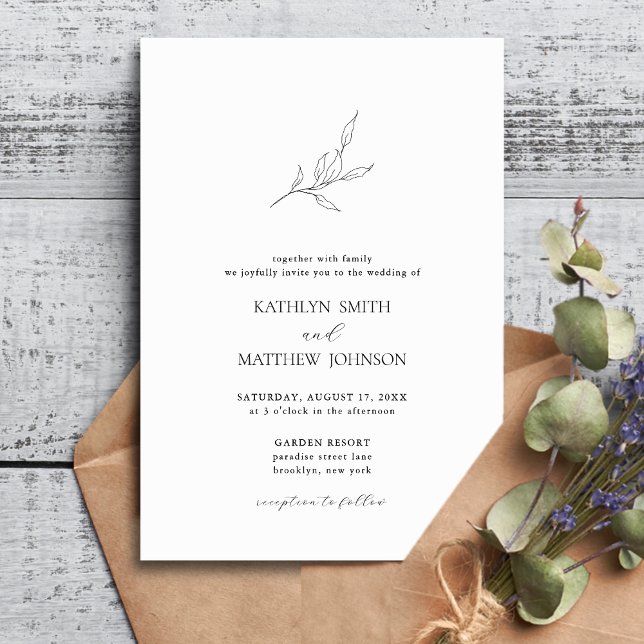 Invitation Branche minimaliste de feuille d'olive Mariage mod (Créateur téléchargé)