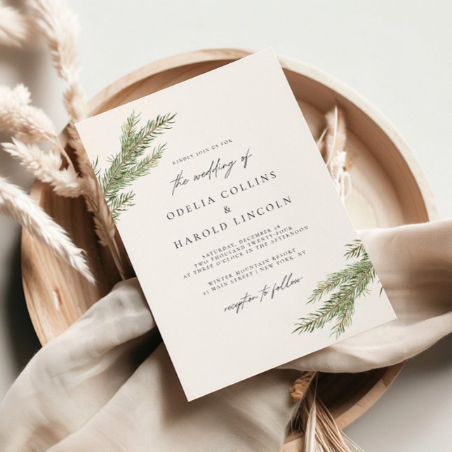 Invitation Branche minimaliste de pin Mariage hivernal (Créateur téléchargé)
