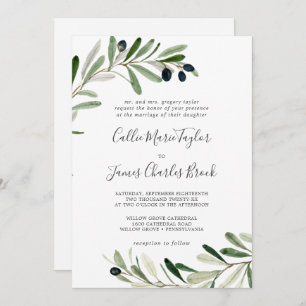 Invitation Branche Olive moderne tout en un Mariage
