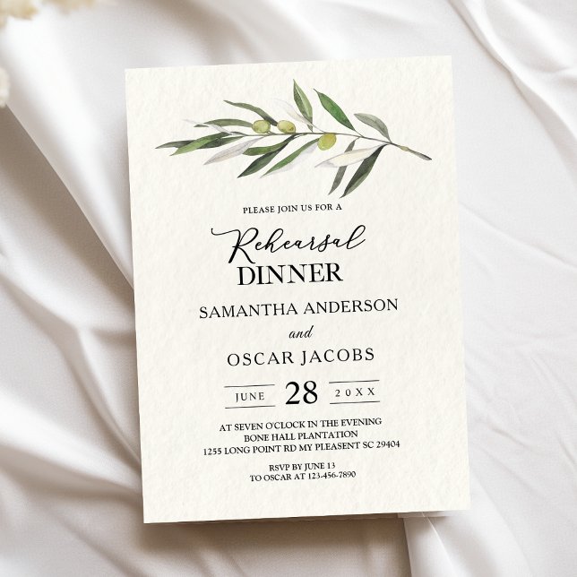 Invitation Branche simple à l'aquarelle vert olive (Créateur téléchargé)
