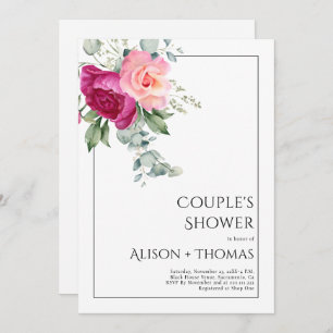 Invitation Branches avec fleurs rose rose couple douche