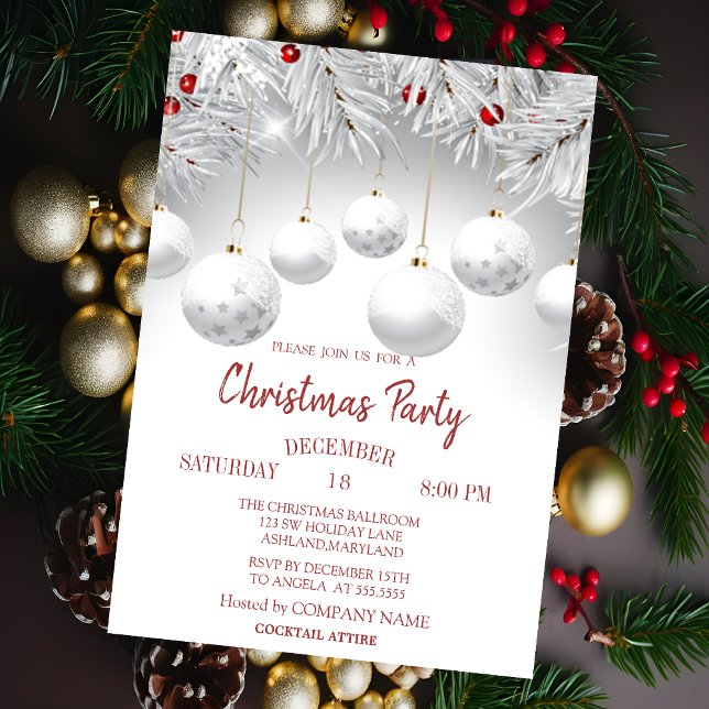Invitation Branches blanches Boules de Noël Entreprise Fête (Créateur téléchargé)
