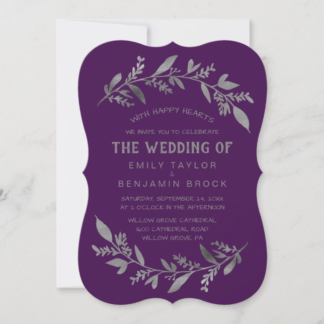 Invitation Branches courbes | Argent Le Mariage De (Devant)