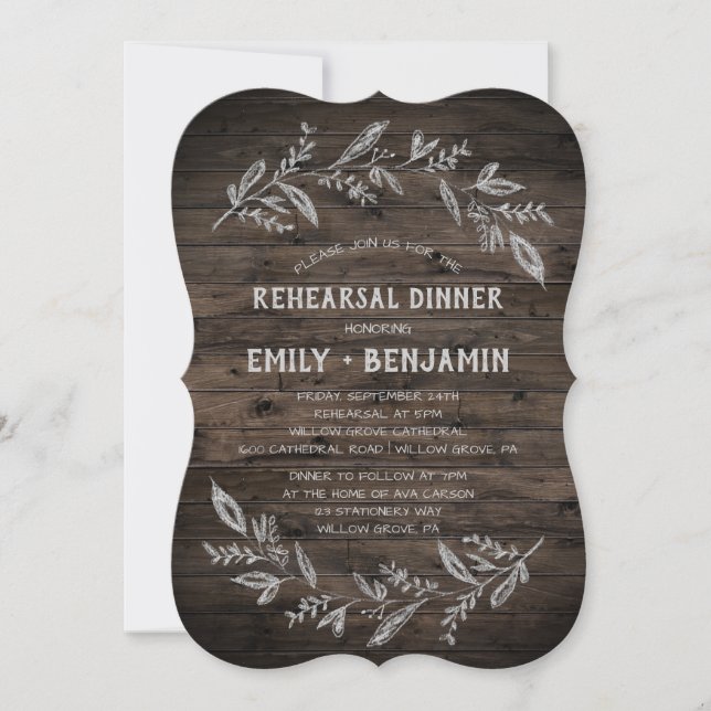 Invitation Branches courbes | Dîner de répétition en bois (Devant)